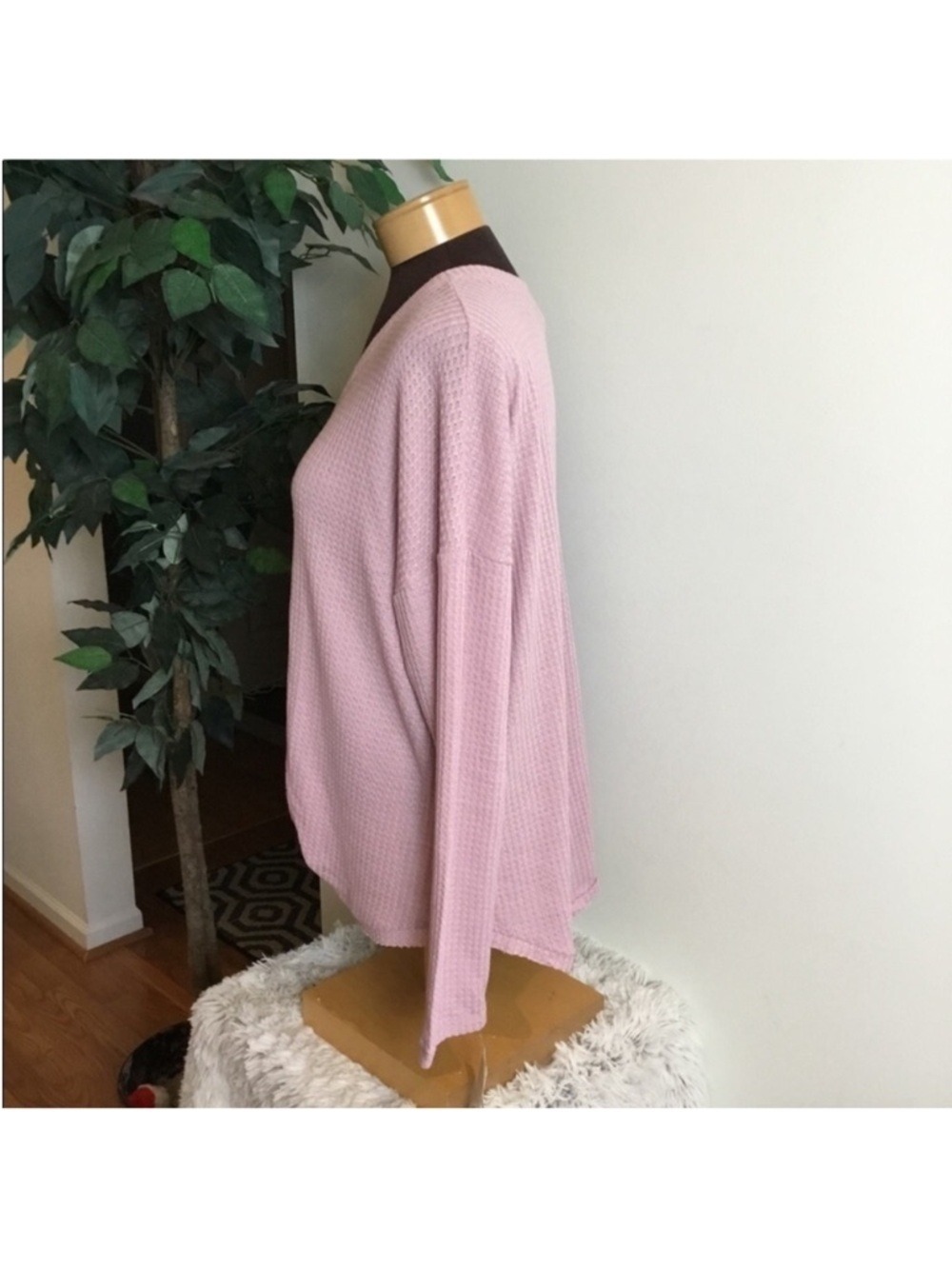 Mudd Waffle Knit Tie Front Top Size XL Mauve Pink Cozy Casual - Picture 4 of 15